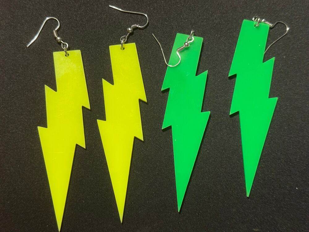 2 Pair Y2K Lighting Bolt Neon Green & Yellow Laser Cut Earrings